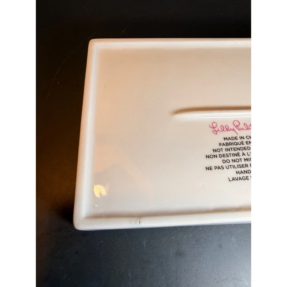 Lilly Pulitzer Tray For Trinkets Jewelry White with Gold Palm Trees 5.75" Tropic - Picture 8 of 9